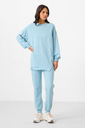 Açık Mavi O Yaka Basic Oversize Kadın Eşofman Tunik Takım - 95347