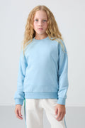 Light Blue Cotton Lined Soft Textured Oversize Embroidered Girls' Sweatshirt - 75150
