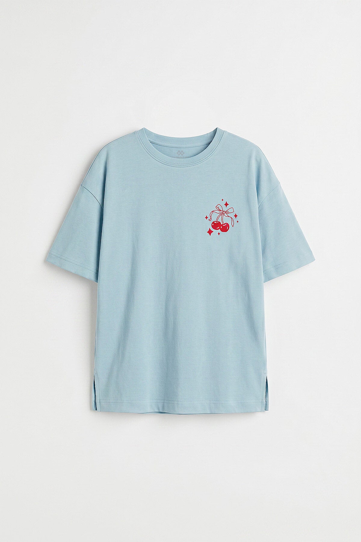 Açık Mavi Oversize Kısa Kollu Baskılı Kız Çocuk T-Shirt - 75176