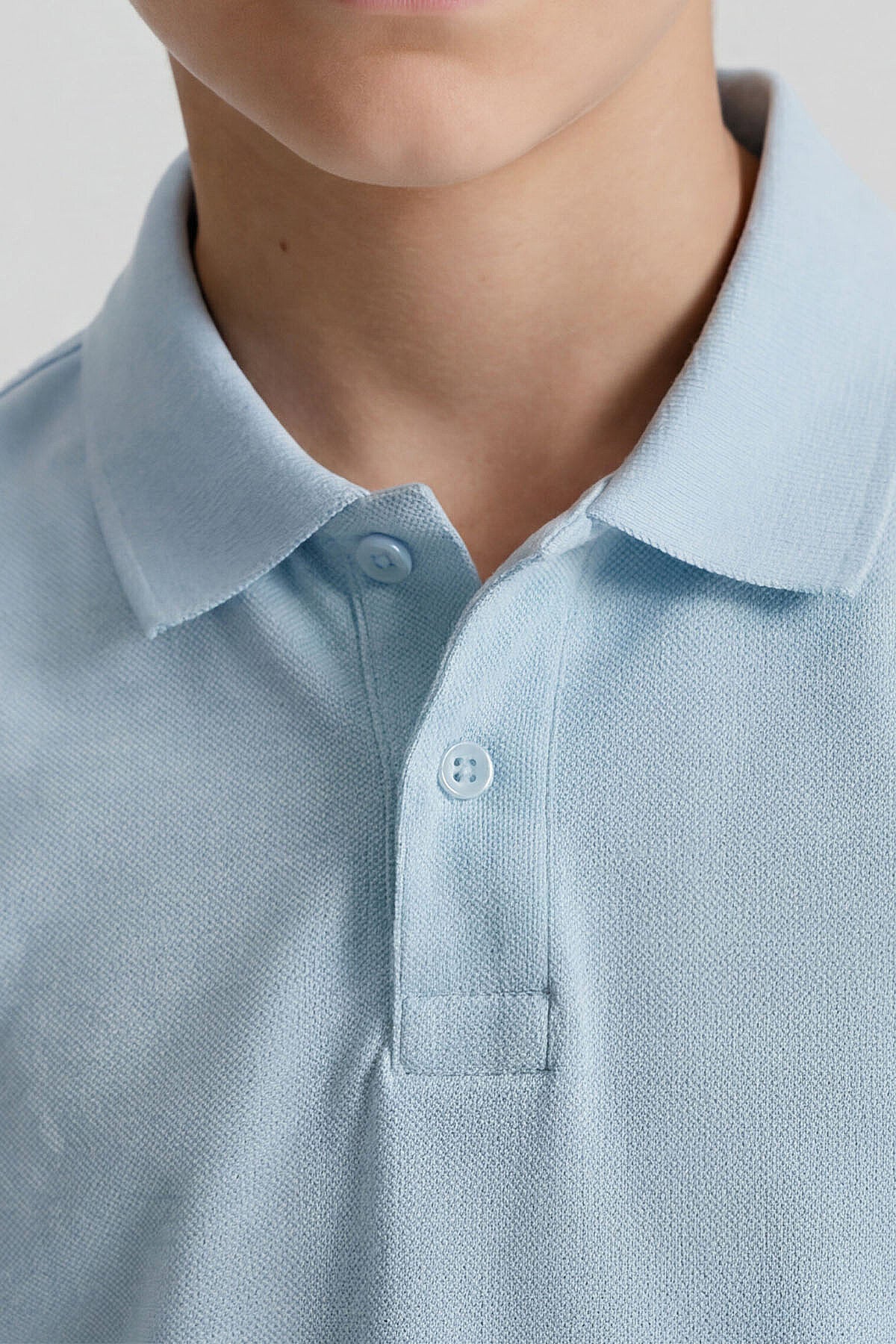 Açık Mavi Polo Yaka Standart Fit Basic Unisex Çocuk T-Shirt - 11330