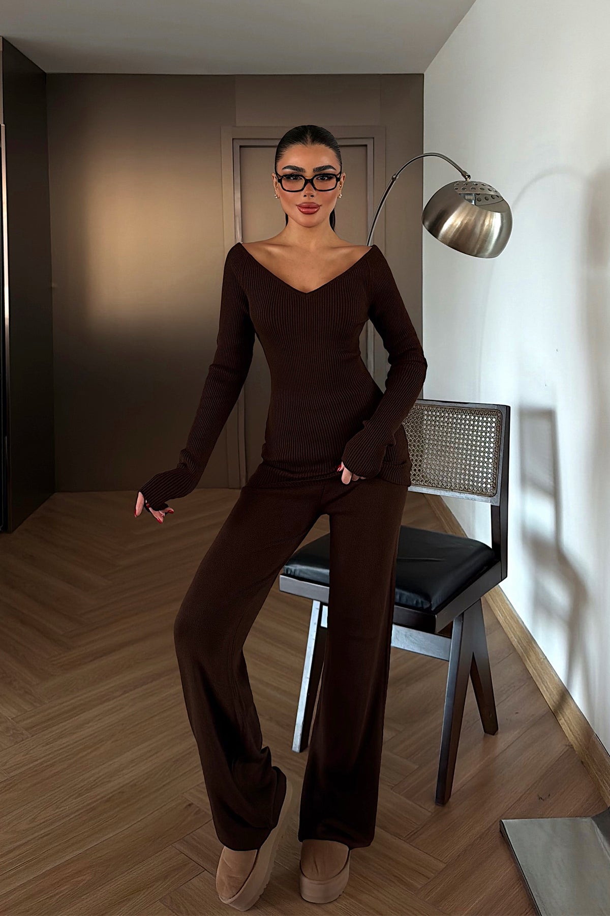 Acı kahve Bowie triko takım ATE-4275