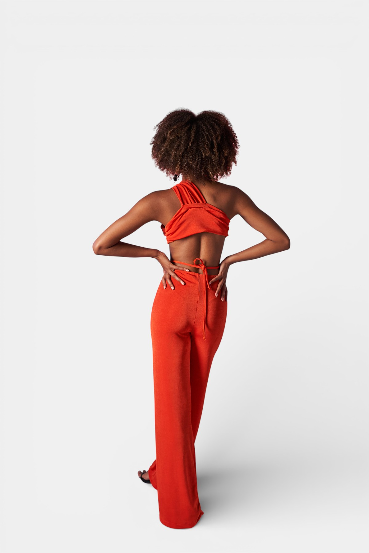 Yüksek Bel Bağlama Detaylı Beatrice Pantolon Turuncu