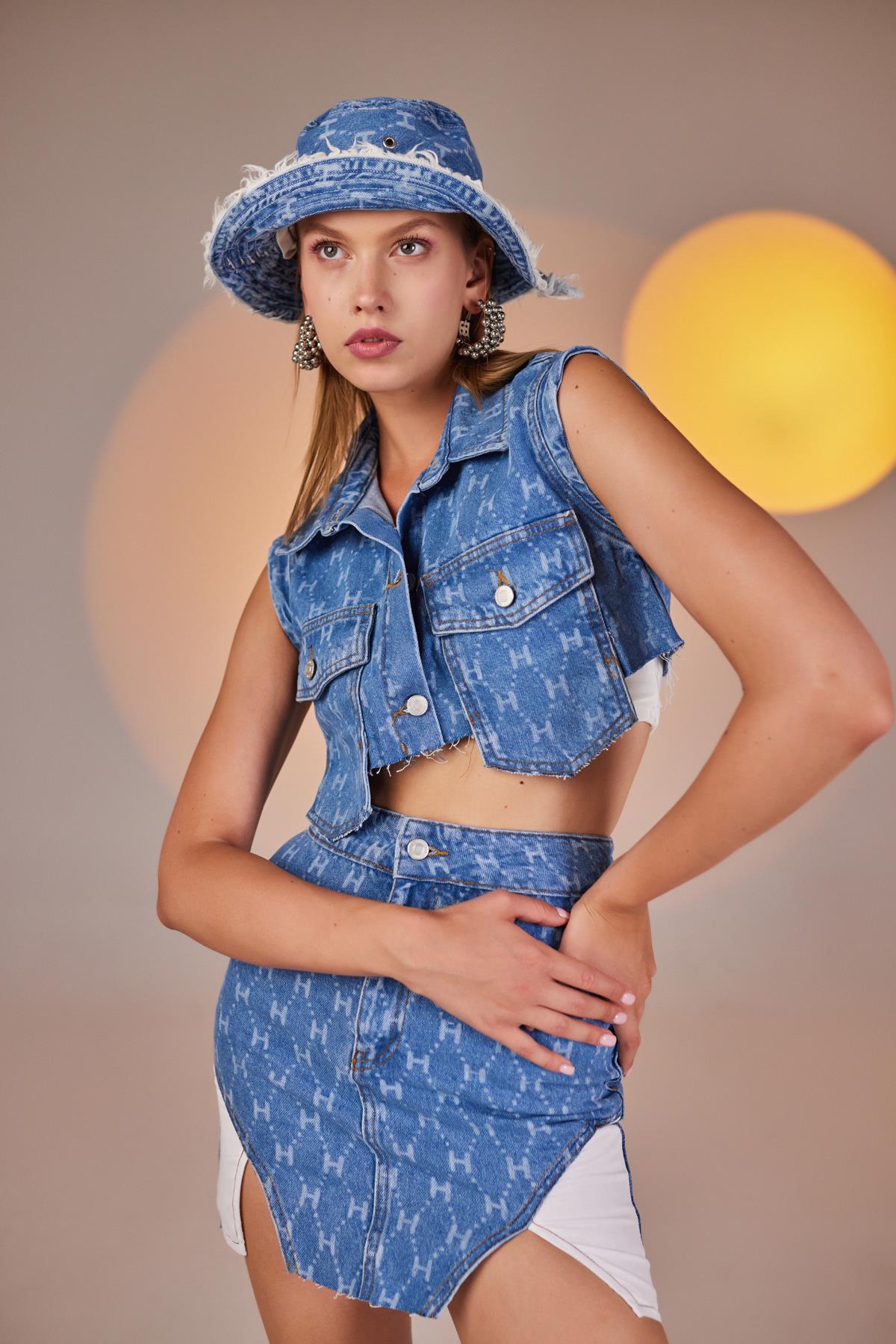 H Print Yelek Mavi Mavi L