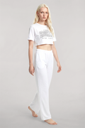 Akbeniz Printed Crop T-Shirt and Pants Set White