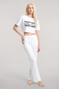 Akbeniz Printed Crop T-Shirt and Pants Set White