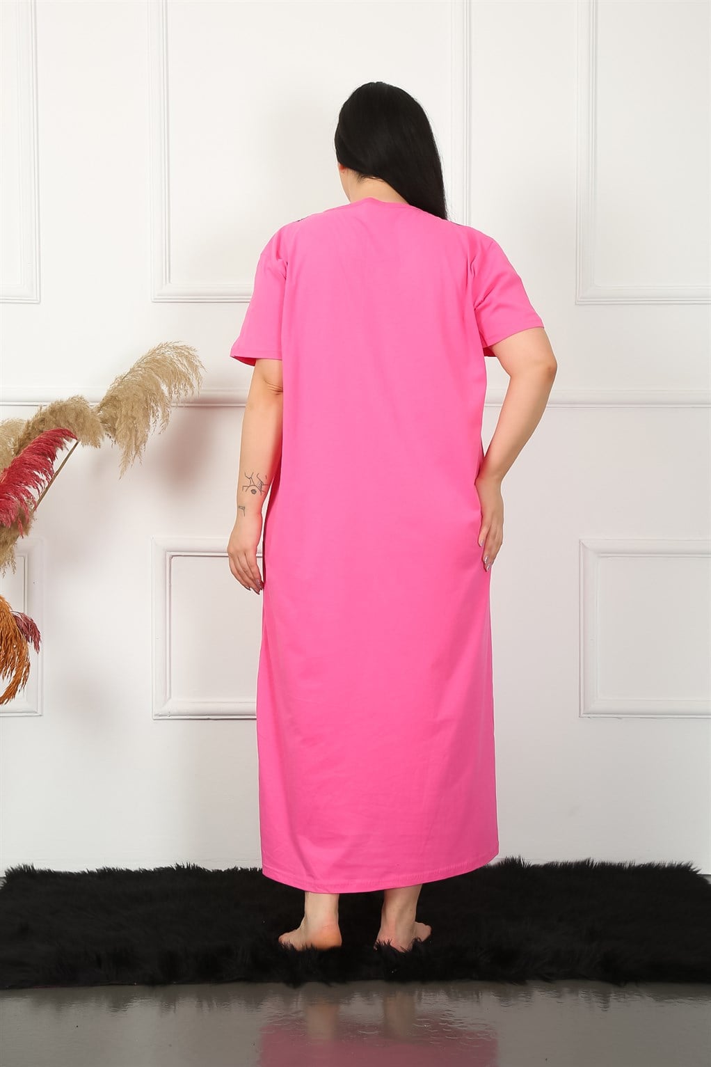 Akbeniz Big Dantelli Kısa Kol Fuşya Anne Gecelik 1348