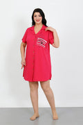Akbeniz Plus Size Cotton Buttoned Fuchsia Tunic Nightgown 1025