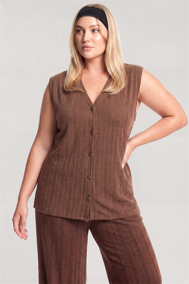 Akbeniz Büyük Beden Yelekli Yazlık Pijama Takımı - Kahverengi