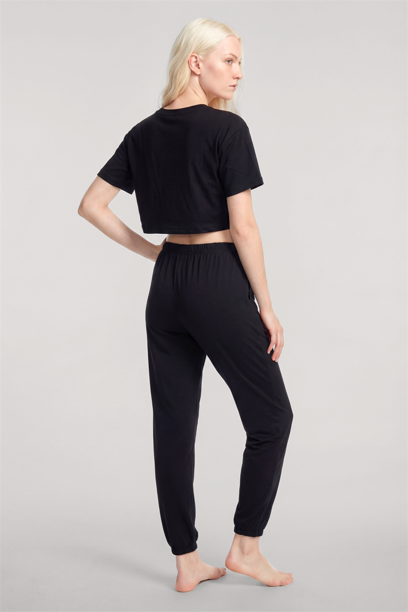 Akbeniz Crop T-Shirt Pantolon Takım Siyah