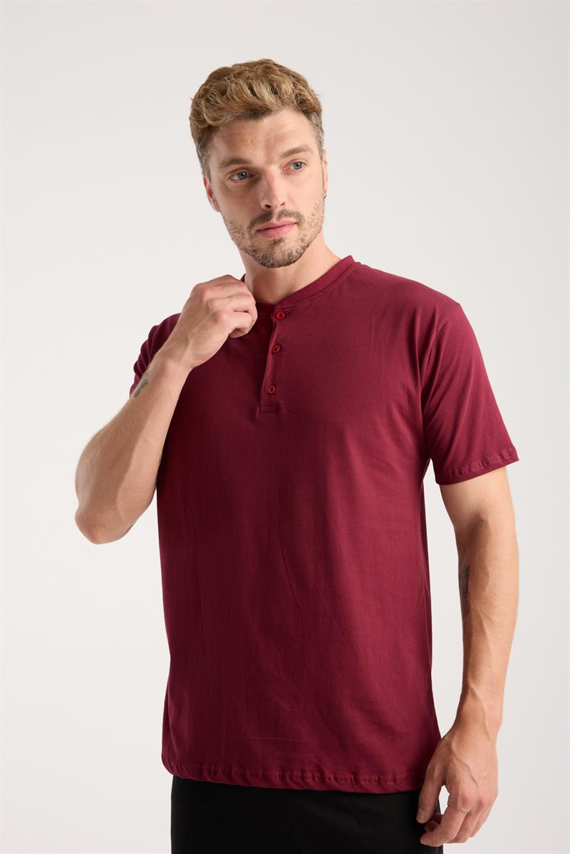 Akbeniz Erkek Bordo Düğmeli Yaka Kısa Kol Pijama Takımı