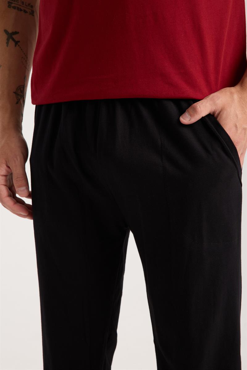 Akbeniz Erkek Bordo Düğmeli Yaka Kısa Kol Pijama Takımı