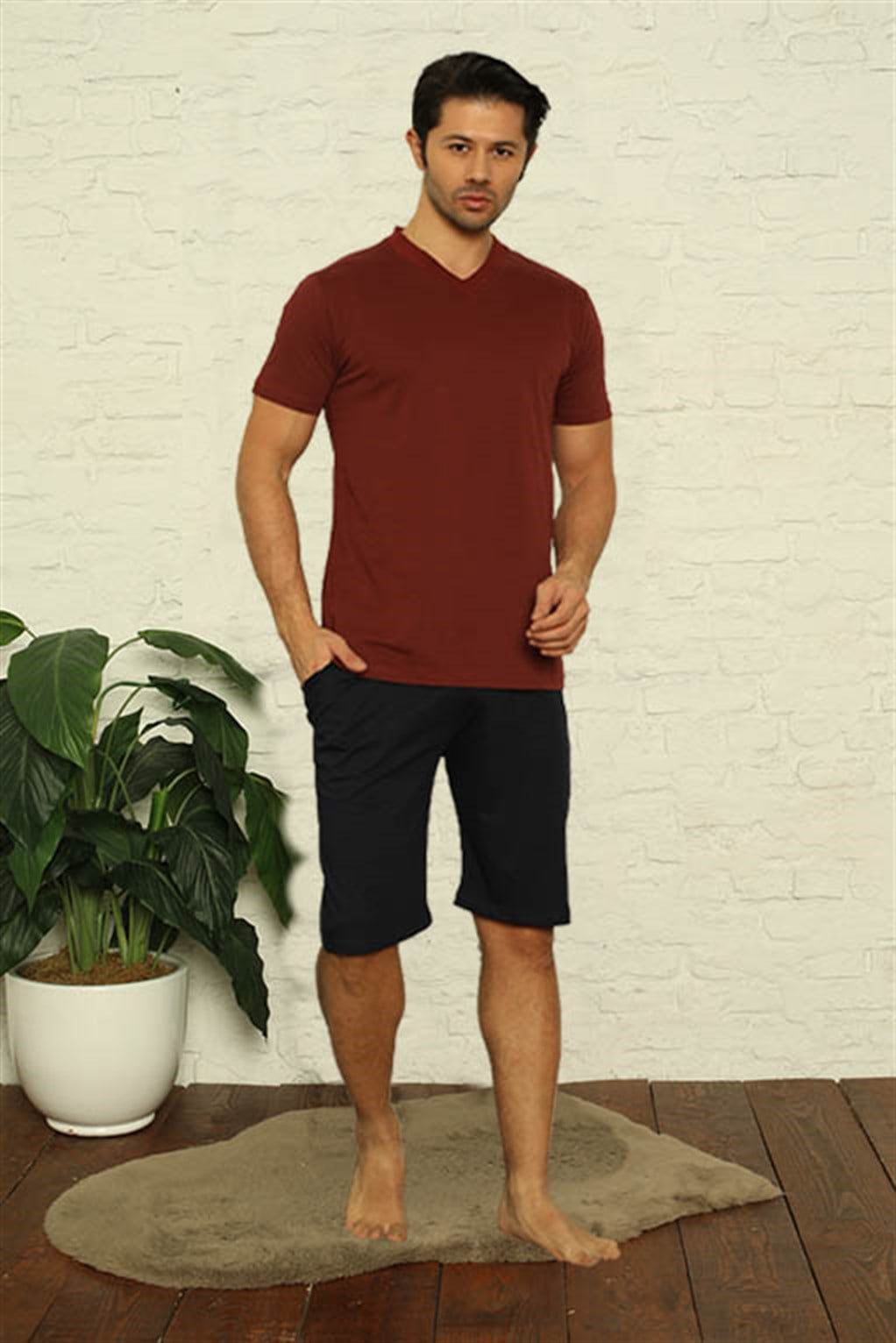 Akbeniz Erkek Bordo V Yaka 3'lü Pijama Takım 6822