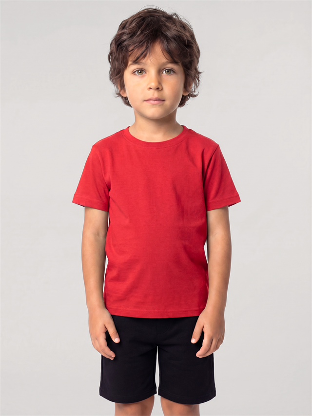 Akbeniz Erkek Çocuk Kırmızı Basic Kısa Kollu Şortlu Pijama Takımı