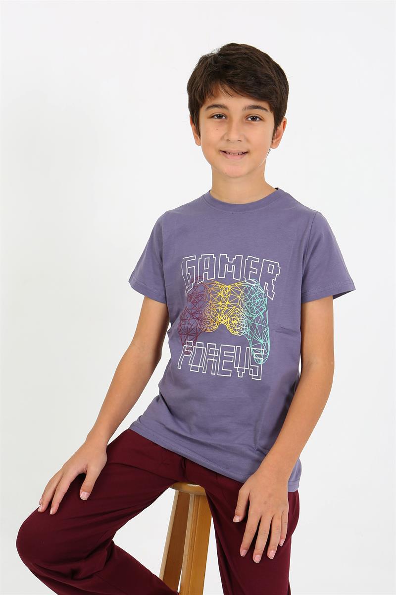 Akbeniz Erkek Çocuk Kısa Kol Penye Pijama Takım 20758 Mor