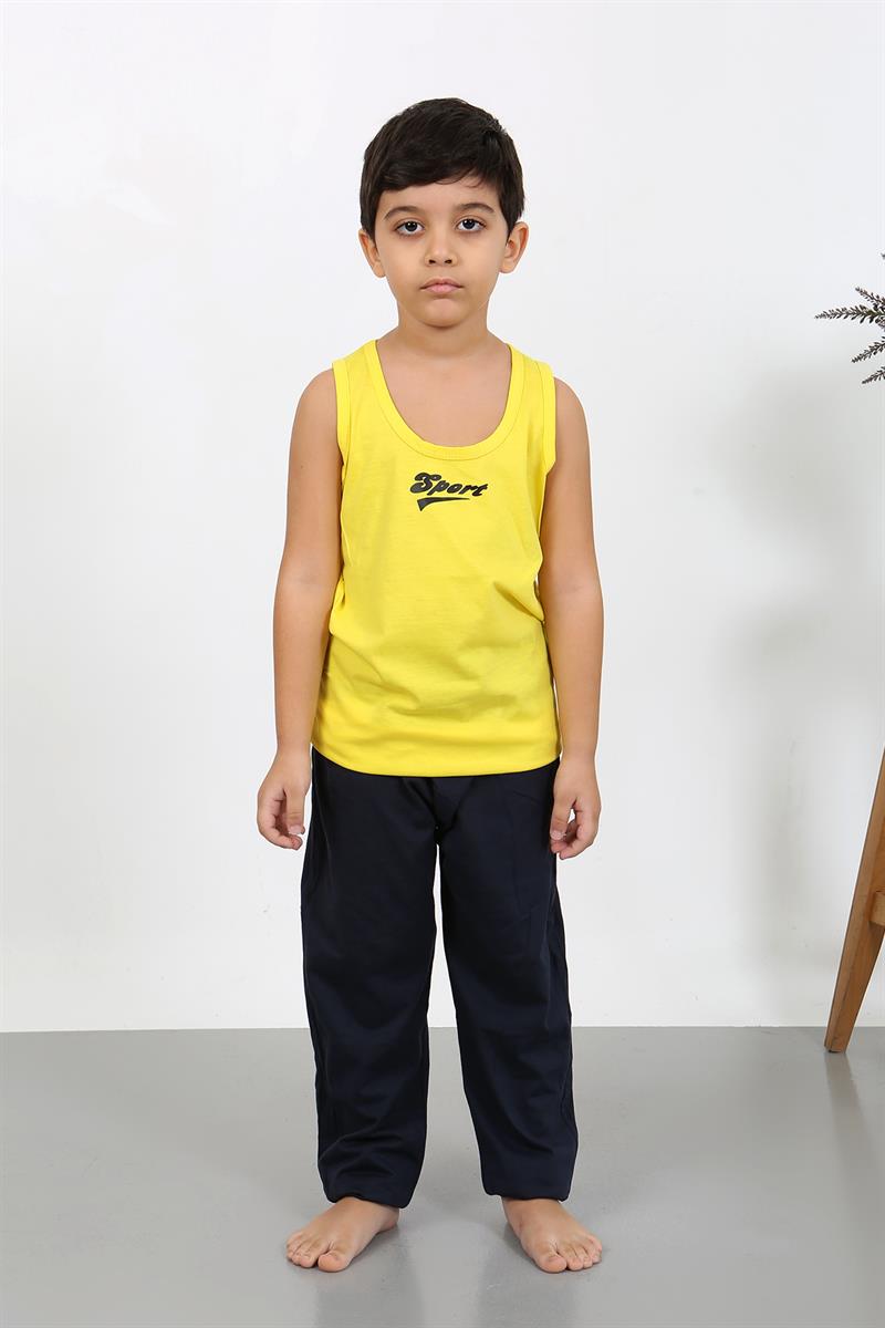 Akbeniz Erkek Çocuk Sıfır Kol Penye Pijama Takım Sarı 20439