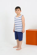 Akbeniz Boys' Sleeveless White Cotton Shorts Pajama Set 20435