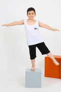 Akbeniz Boys' Sleeveless White Cotton Shorts Pajama Set 20434