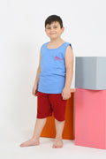 Akbeniz Boys' Sleeveless Blue Cotton Shorts Pajama Set 20434