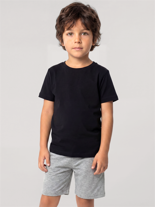 Akbeniz Erkek Çocuk Siyah Basic Kısa Kollu Şortlu Pijama Takımı