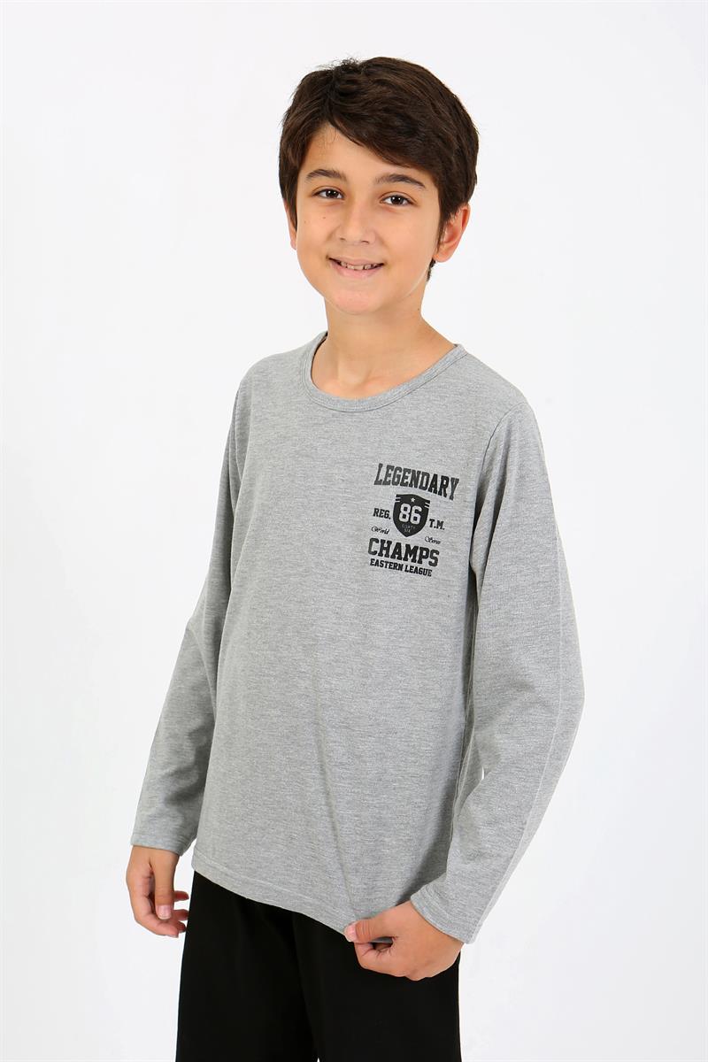 Akbeniz Erkek Çocuk Uzun Kol Penye Pijama Takım 20437 Gri