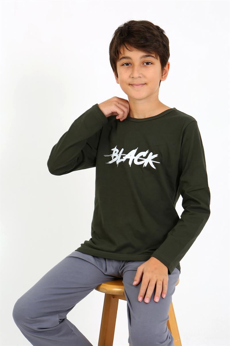 Akbeniz Erkek Çocuk Uzun Kol Penye Pijama Takım 20437 Haki
