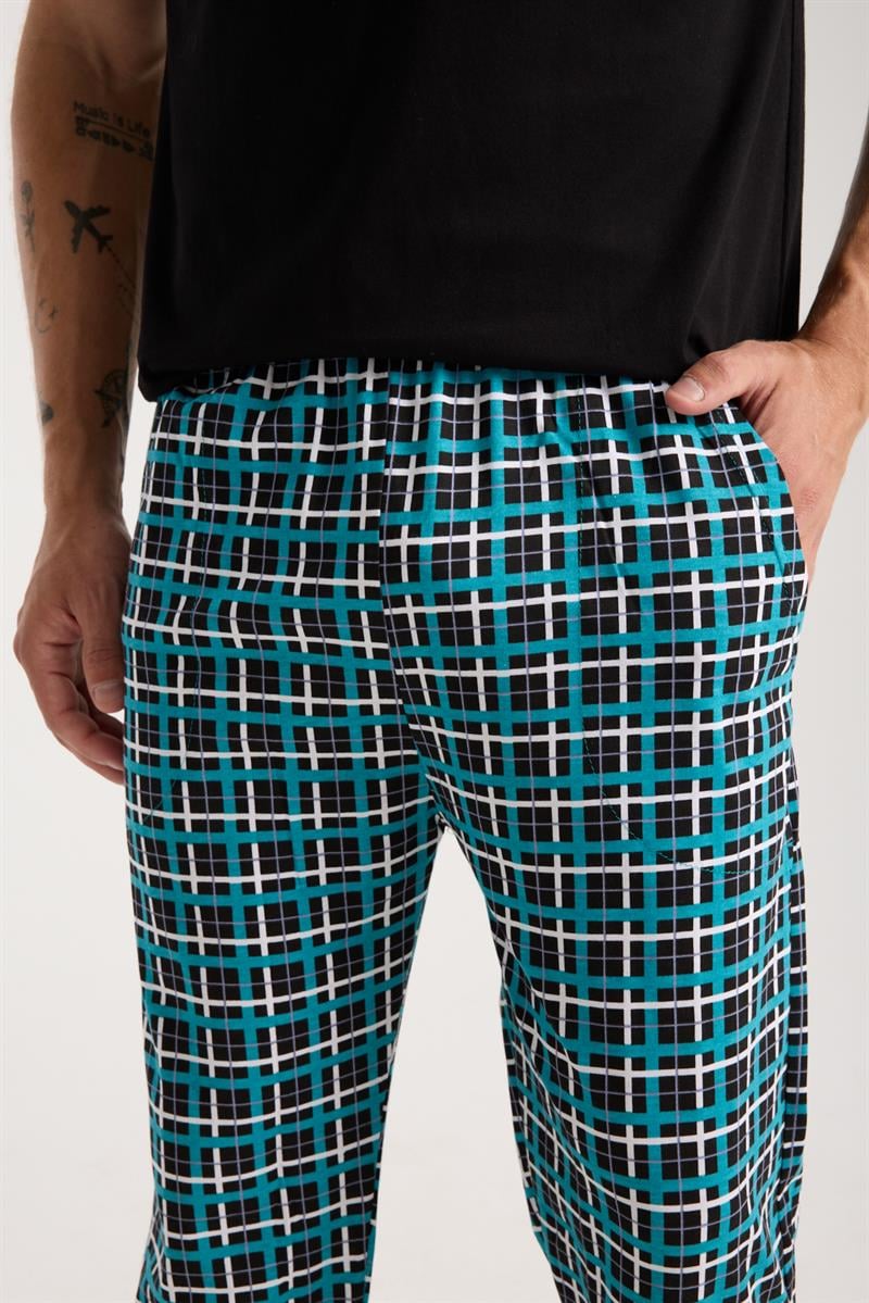 Akbeniz Erkek Düğmeli Yaka Siyah Kısa Kol Pijama Takımı
