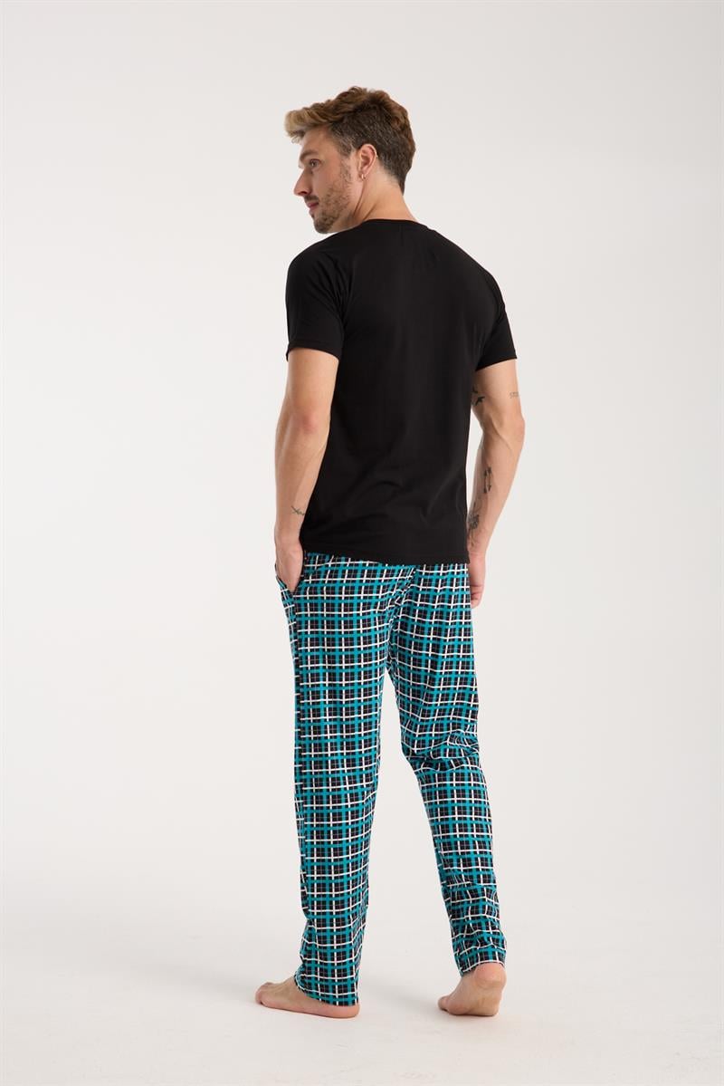 Akbeniz Erkek Düğmeli Yaka Siyah Kısa Kol Pijama Takımı