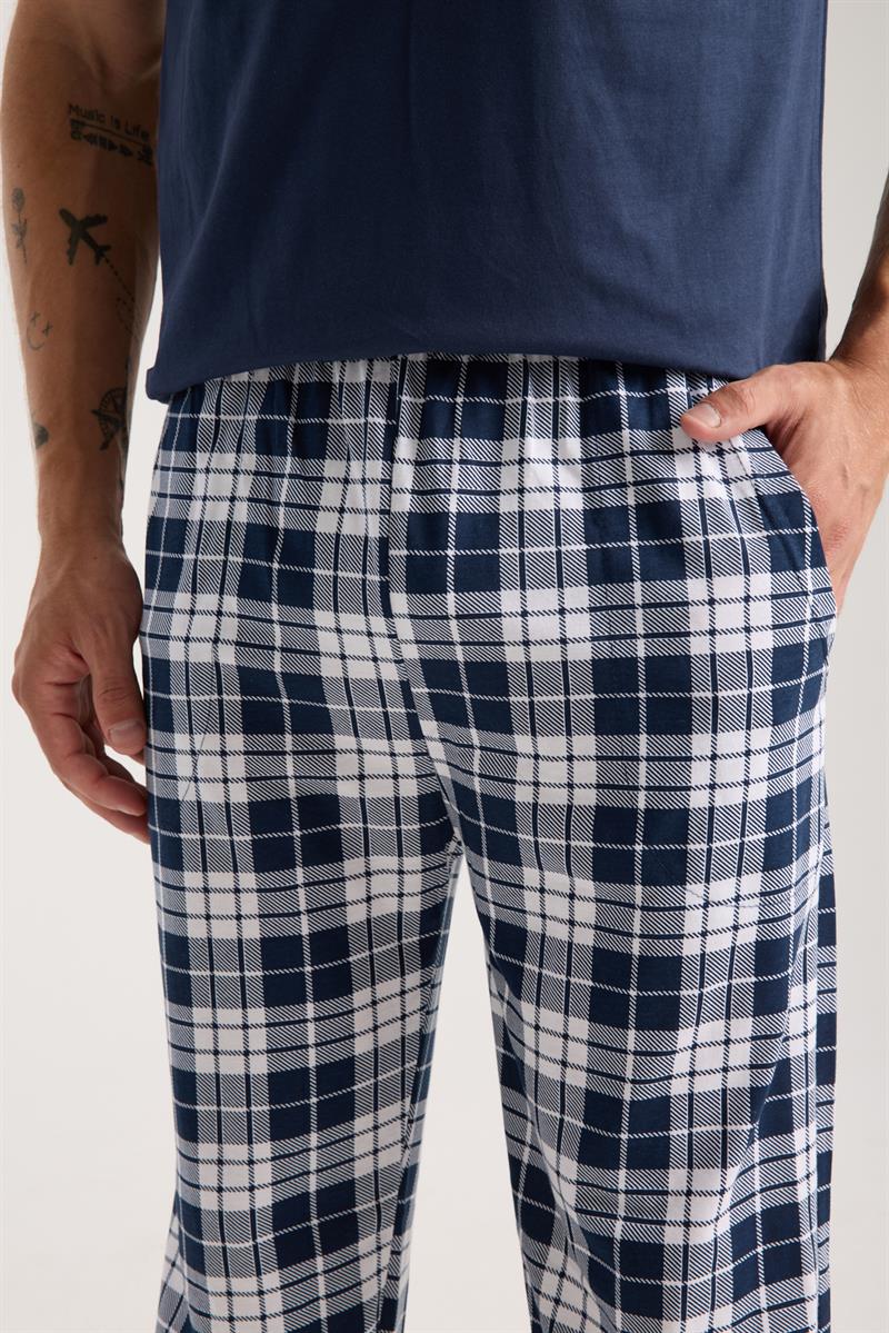 Akbeniz Erkek Lacivert Düğmeli Yaka Kısa Kol Pijama Takımı
