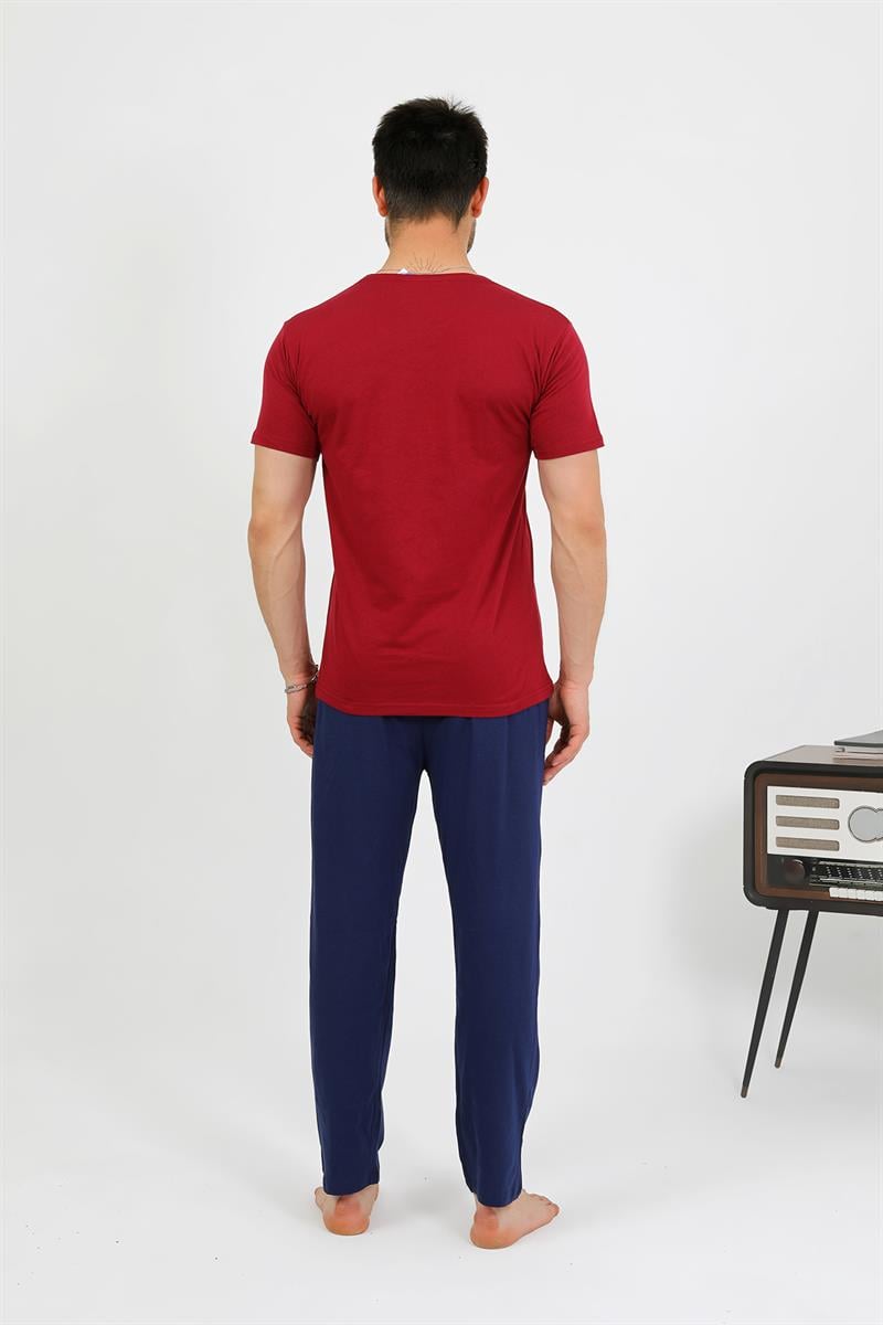 Akbeniz Erkek Pamuk Kısa Kol Pijama Takım Bordo 6875