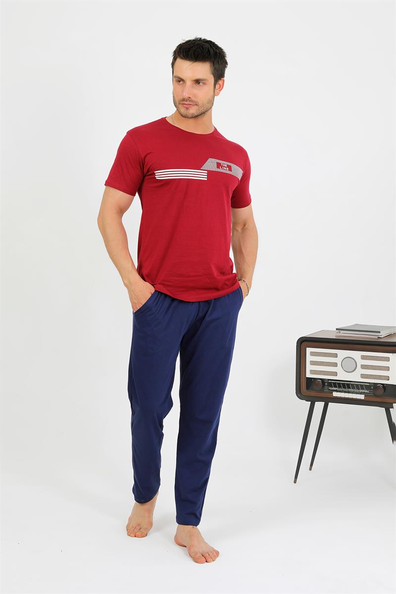 Akbeniz Erkek Pamuk Kısa Kol Pijama Takım Bordo 6875