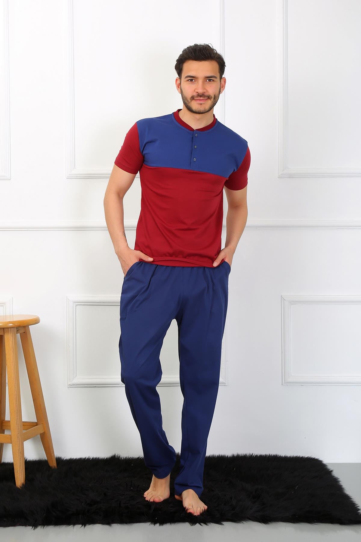 Akbeniz Erkek Penye 3'lü Parlamentmavi Parçalı Pijama Takımı 6823