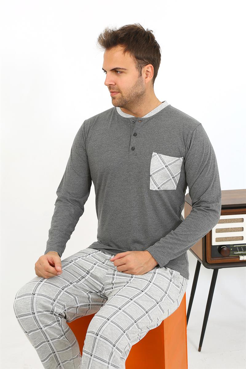 Akbeniz Erkek Uzun Kol Penye Antrasit Pijama Takımı 6861