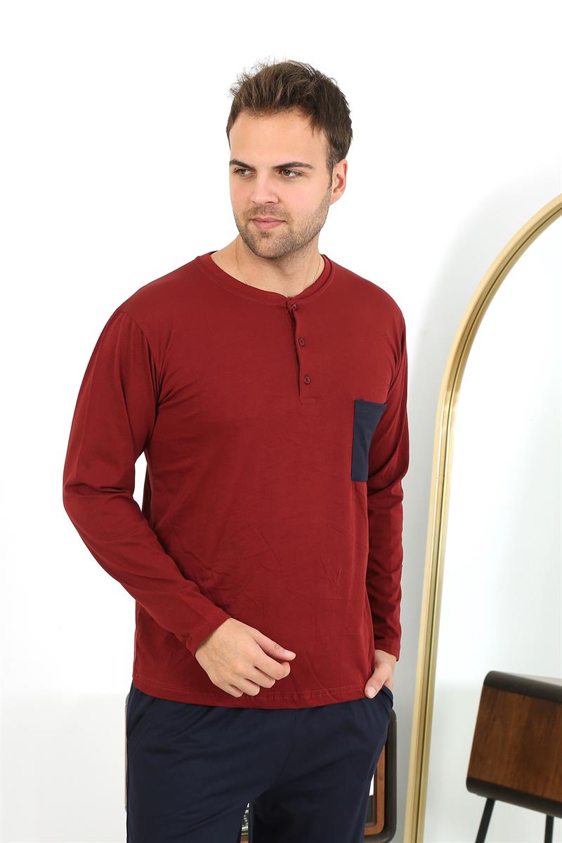 Akbeniz Erkek Uzun Kol Penye Bordo Pijama Takımı 6861