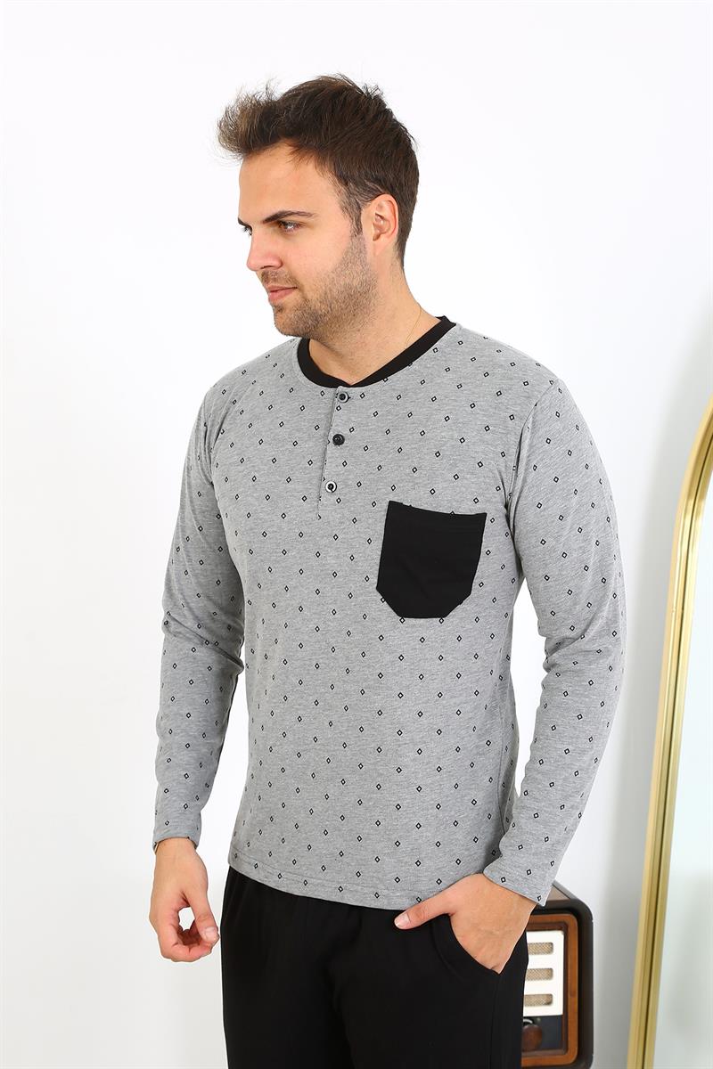 Akbeniz Erkek Uzun Kol Penye Füme Pijama Takımı 6861