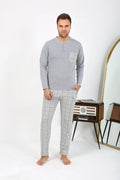 Akbeniz Men's Long Sleeve Cotton Gray Pajama Set 6861