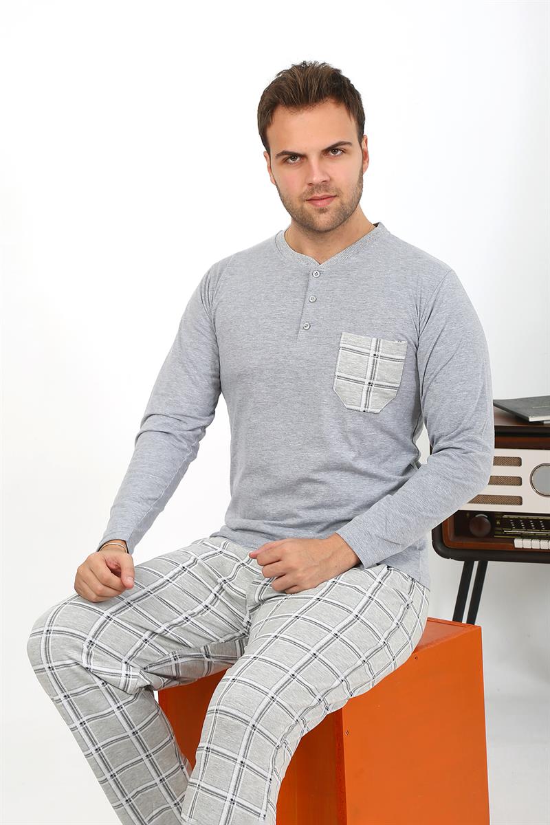 Akbeniz Erkek Uzun Kol Penye Gri Pijama Takımı 6861