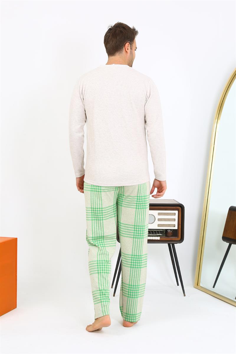 Akbeniz Erkek Uzun Kol Penye Krem Pijama Takımı 6861