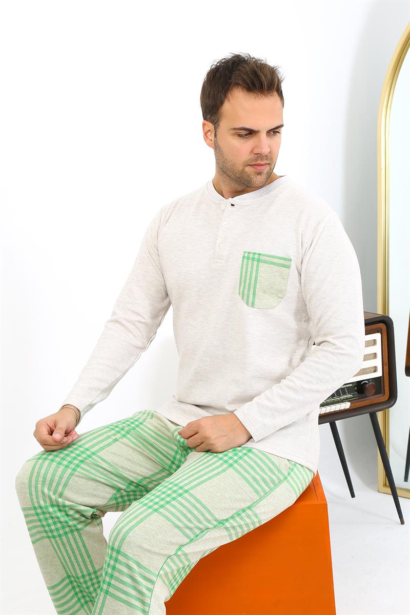 Akbeniz Erkek Uzun Kol Penye Krem Pijama Takımı 6861