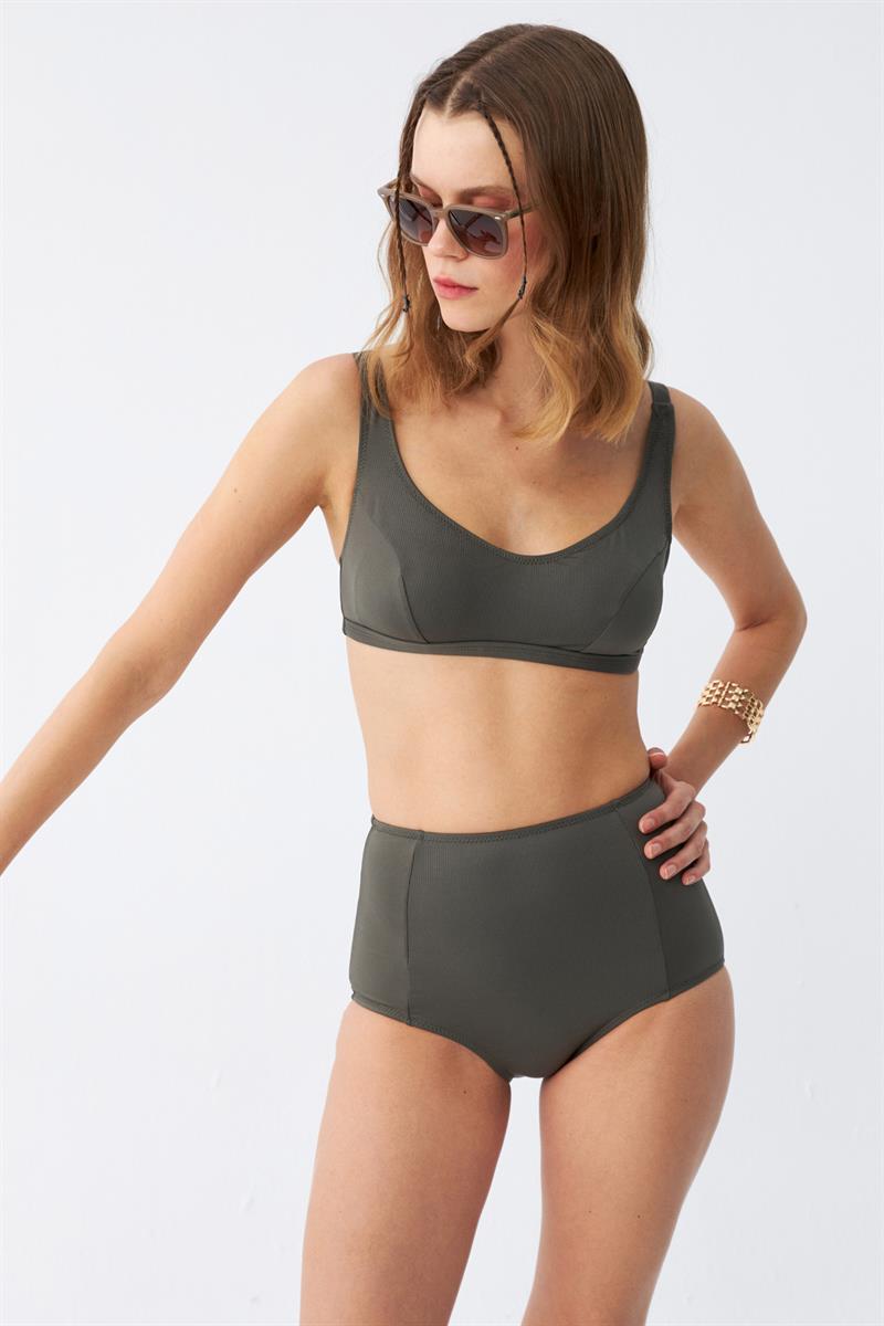 Akbeniz Kadın Basic Haki Pedli Yüksek Bel Bikini Takımı