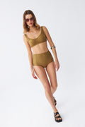 Akbeniz Women's Basic Mustard Padded High Waist Bikini Set