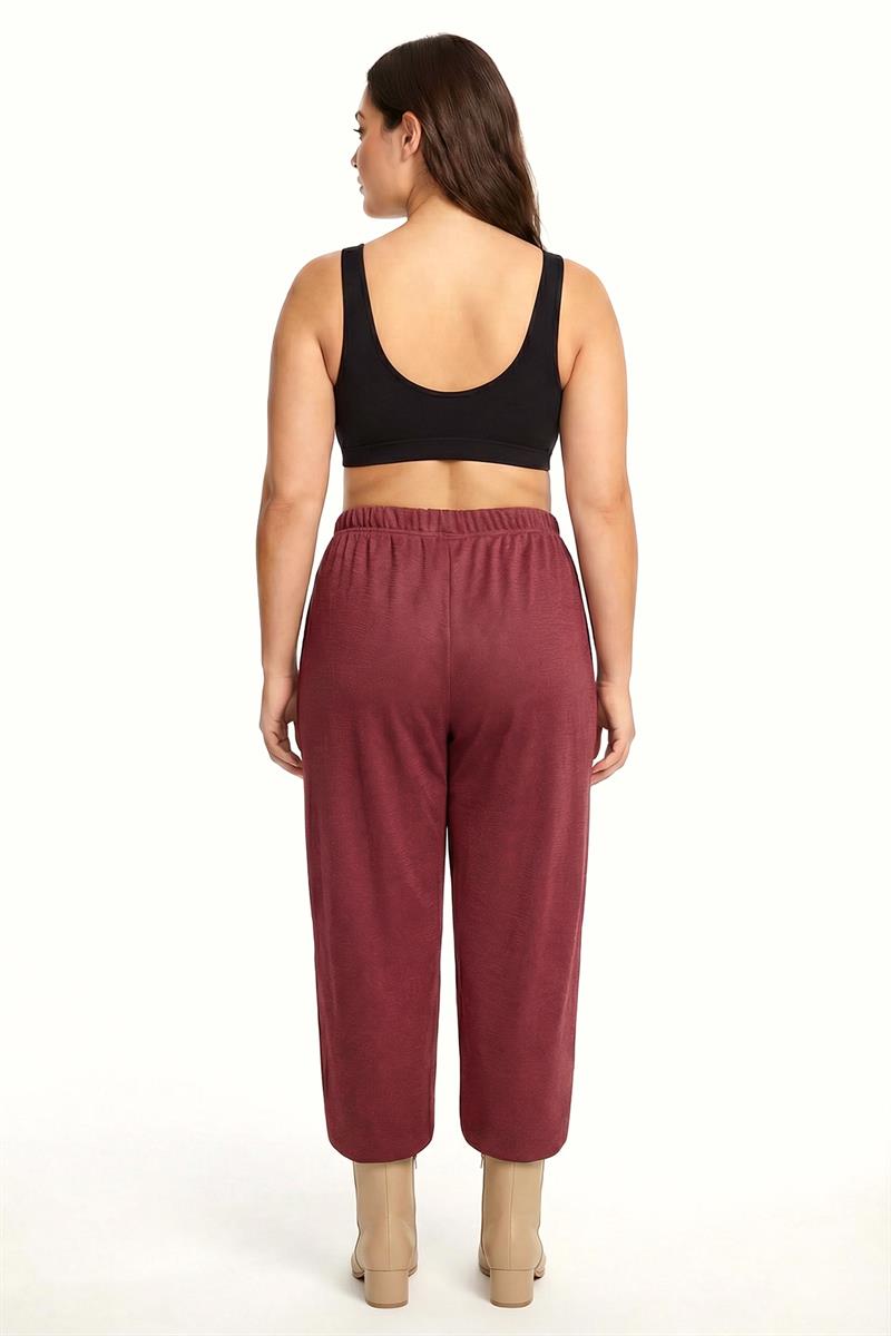 Akbeniz Kadın Bordo Dokulu Büyük Beden Cepli Pijama Altı