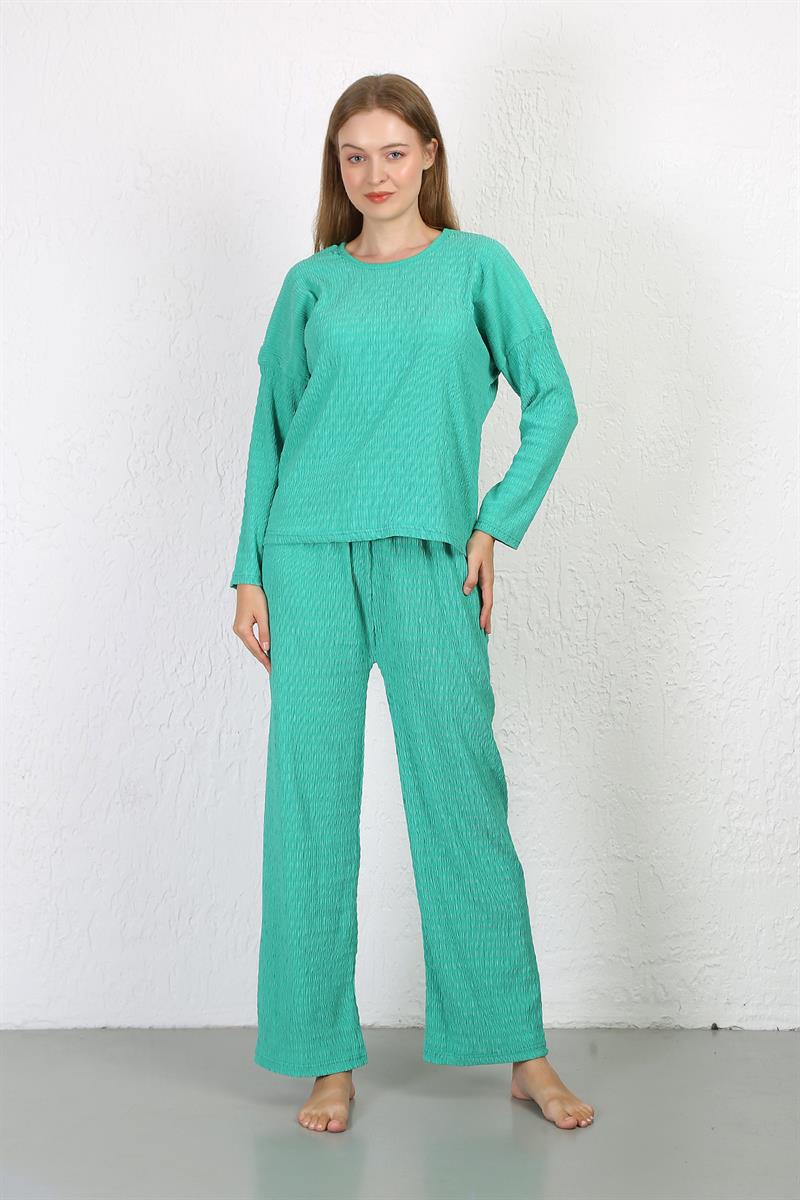 Akbeniz Kadın Bürümcük Kumaş Pijama Takım Yeşil 4233