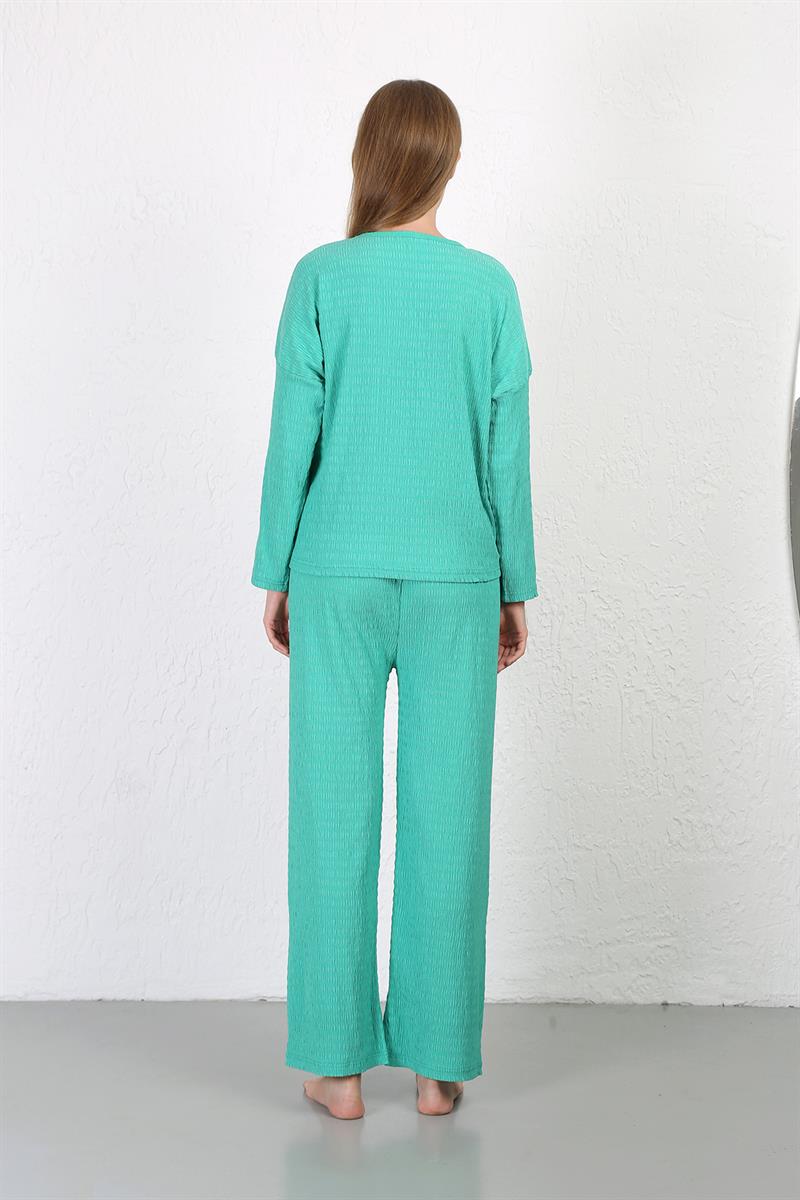 Akbeniz Kadın Bürümcük Kumaş Pijama Takım Yeşil 4233