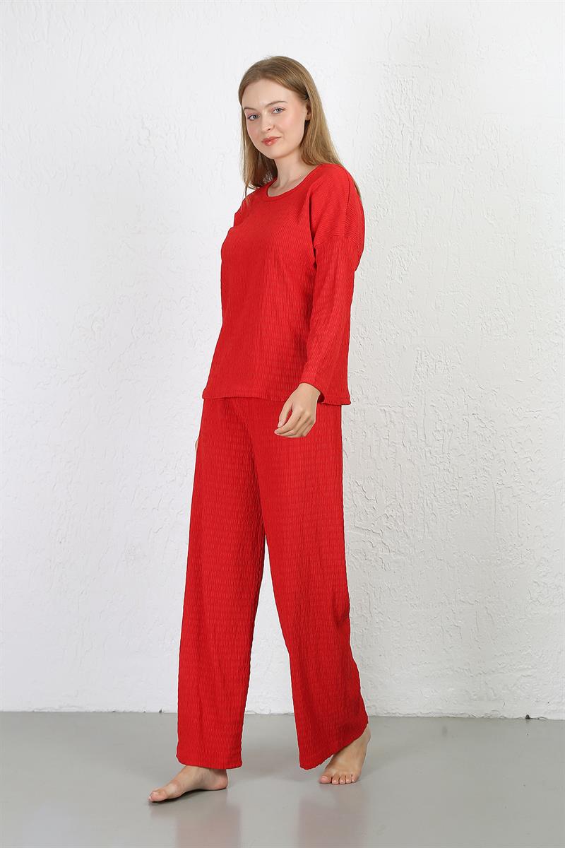 Akbeniz Kadın Bürümcük Kumaş Pijama Takım Kırmızı 4233