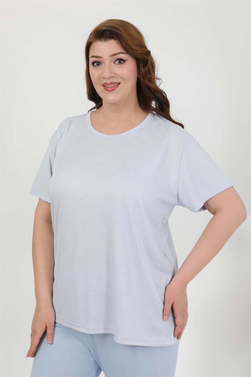 Akbeniz Kadın Büyük Beden Kısa Kol Penye Pijama Takımı Mavi 202510