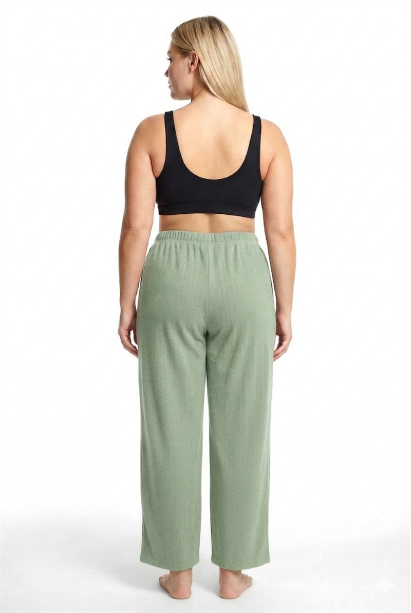 Akbeniz Kadın Büyük Beden Rahat Kesim Cepli Pijama Altı Yeşil