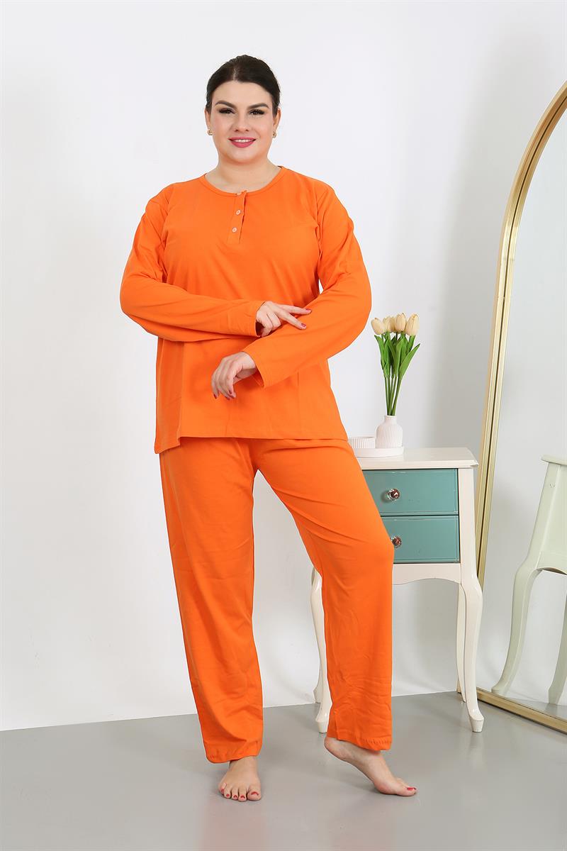 Akbeniz Kadın Büyük Beden Uzun Kol Penye Pijama Takımı Turuncu 202501