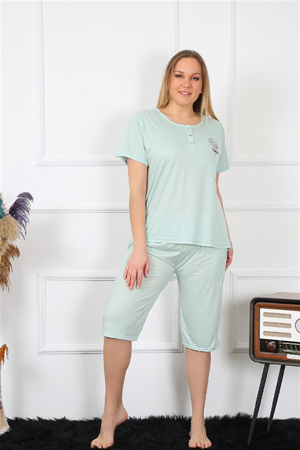 Akbeniz Kadın Büyük Beden Viscon Su Yeşili Kapri Pijama Takım 202193