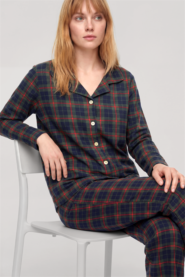 Akbeniz Kadın Ekose Desenli Düğmeli Pijama Takımı
