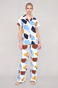 Akbeniz Kadın Ekru Desenli Klasik Gömlek Yaka Pijama Takımı
